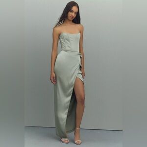 V. Chapman Green Strapless Slit Gown for Weddings